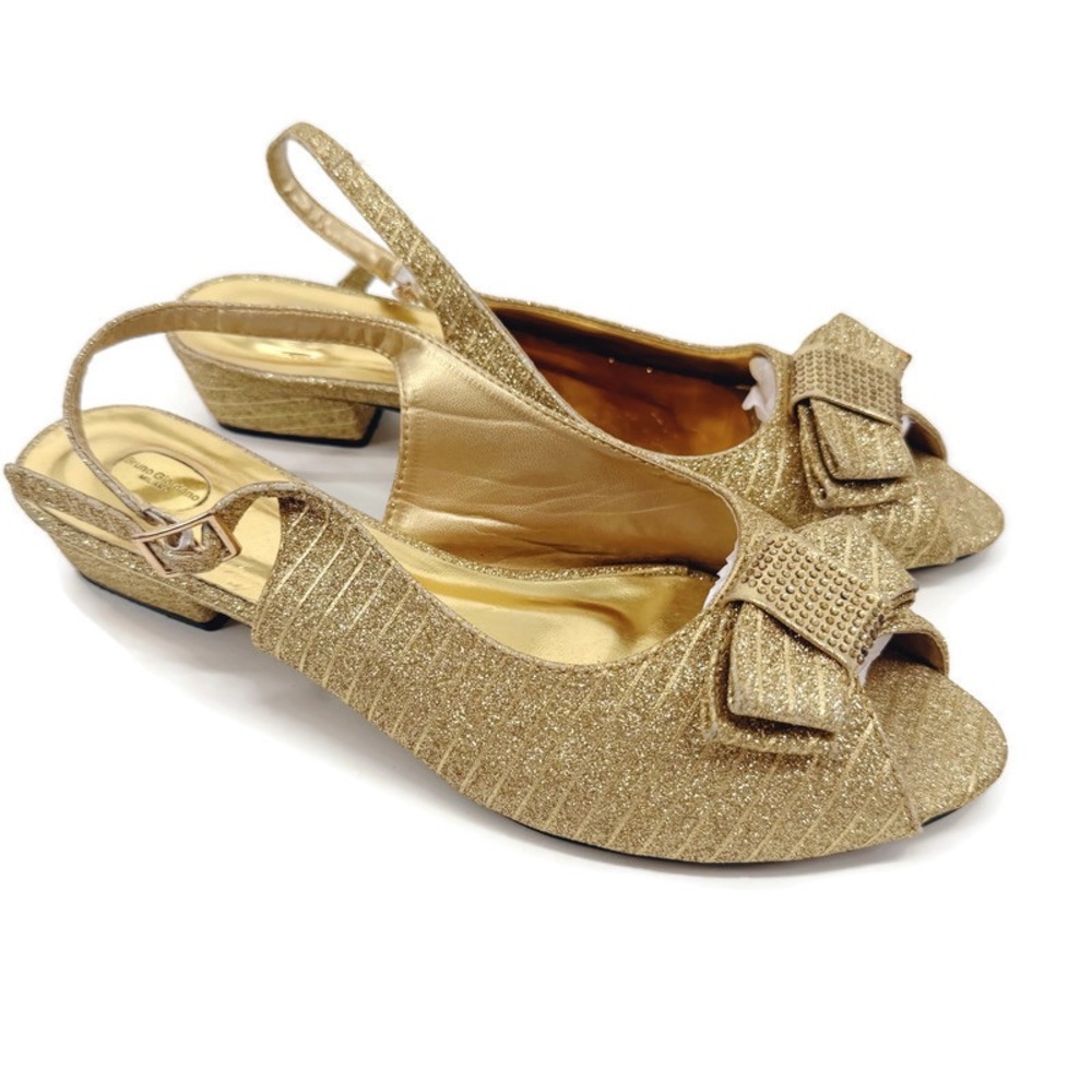 Vintage Bruno Giordano Milano Gold‎ Glitter Peep Toe Slingback Heels Size 42